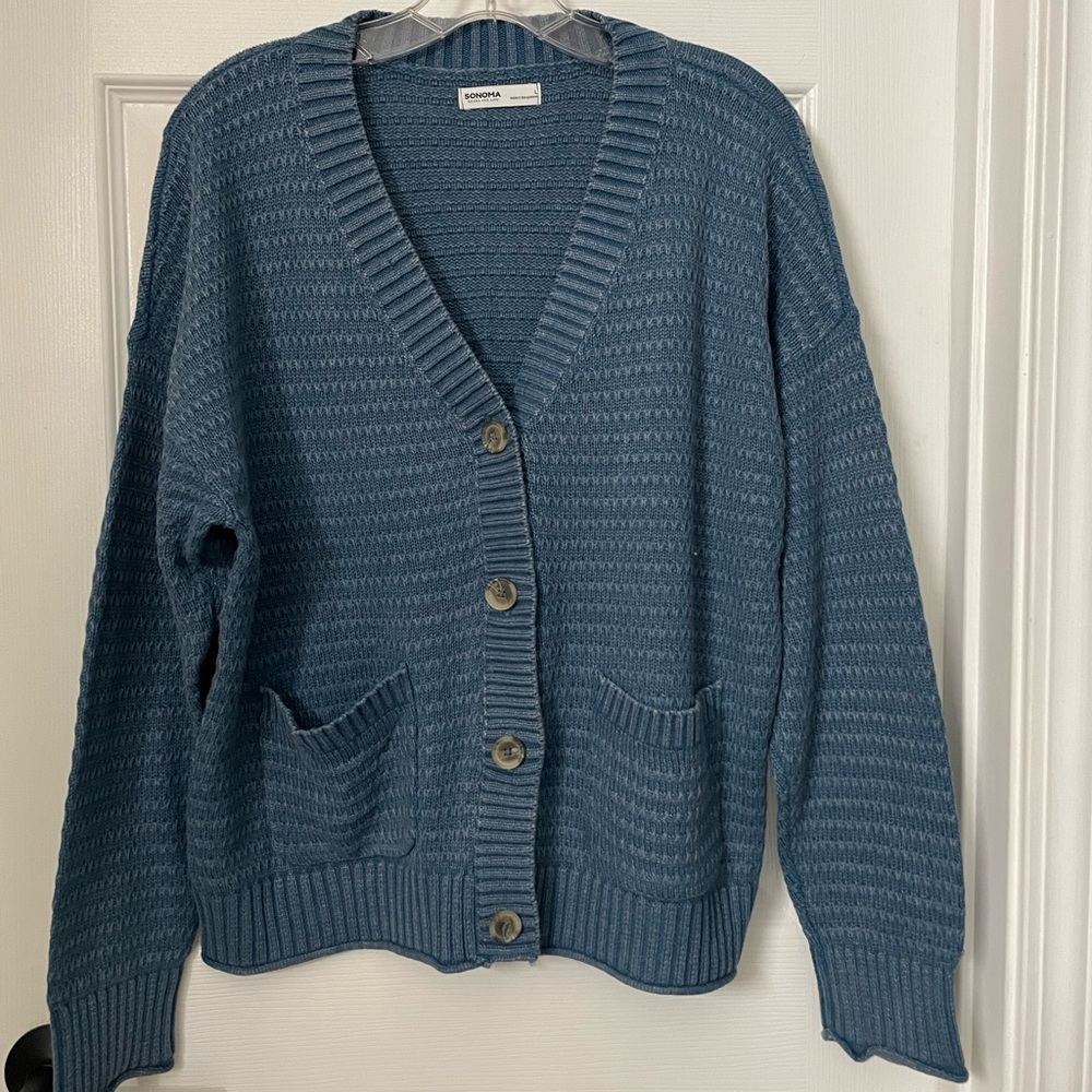 Sonoma Blue Textured Knit Button-Front Cardigan